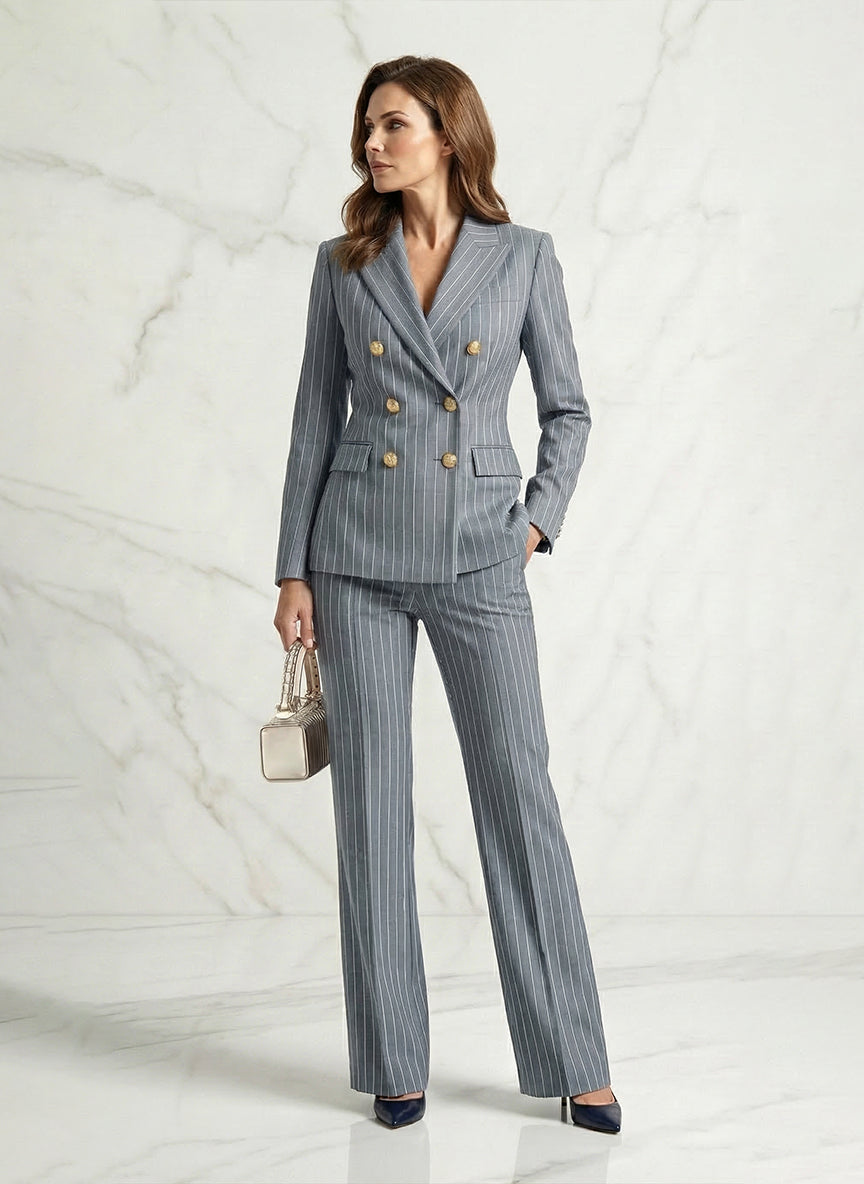 HERA - Conjunto de traje cruzado de raya