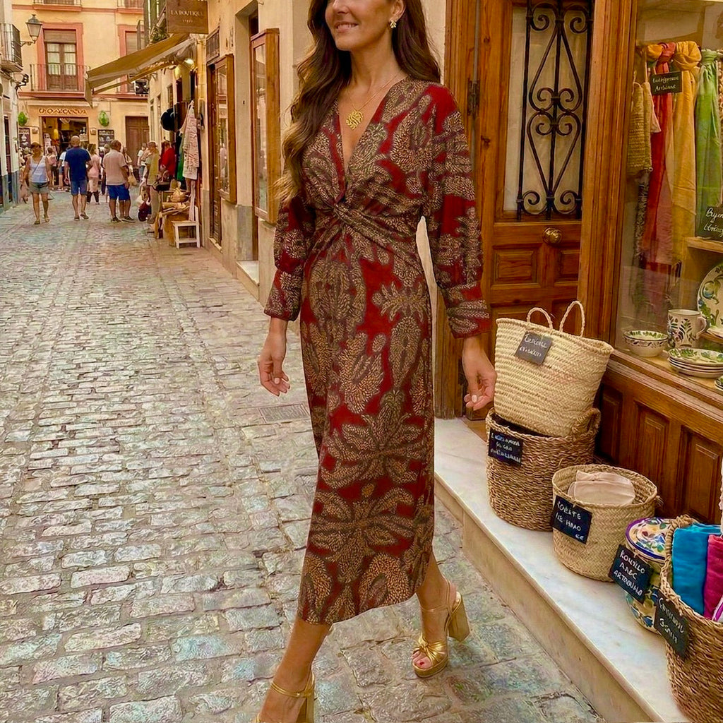 Isadora™ – Vestido Midi Elegante con Estampado de Encanto Atemporal
