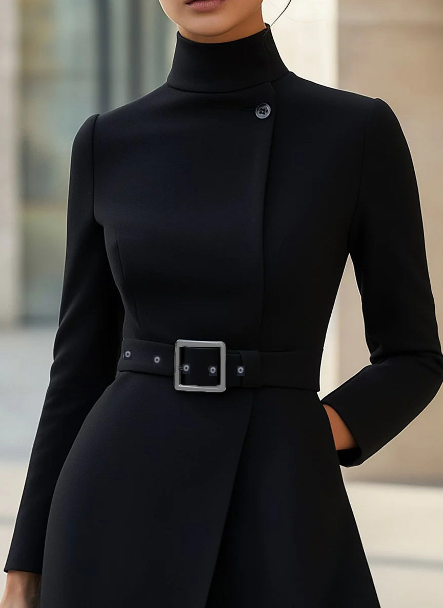 MINA - Vestido con cuello alto y cinturón