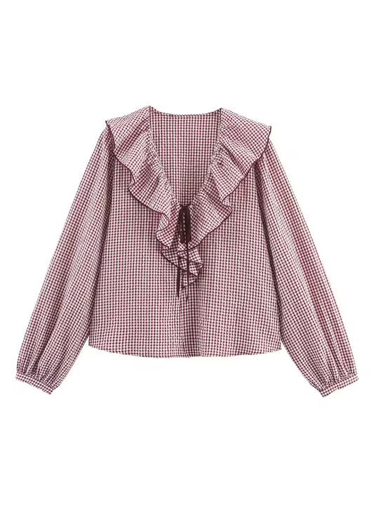 SARA - Blusa a cuadros con volantes