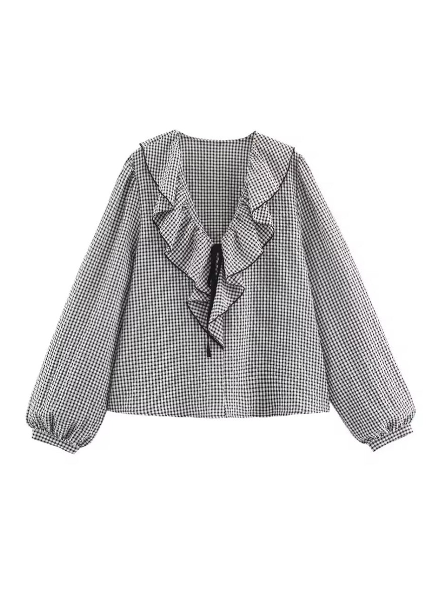 SARA - Blusa a cuadros con volantes