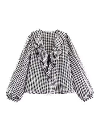 SARA - Blusa a cuadros con volantes
