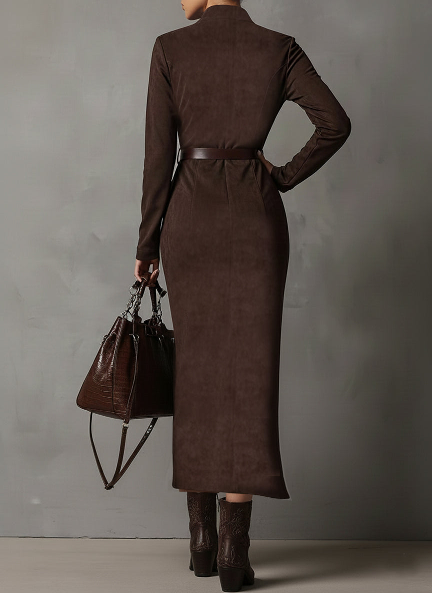 SANDRA - Vestido largo de con cremallera y cinturón