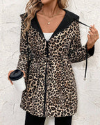 YOLI - Abrigo reversible con capucha y estampado de leopardo