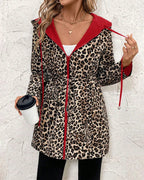 YOLI - Abrigo reversible con capucha y estampado de leopardo