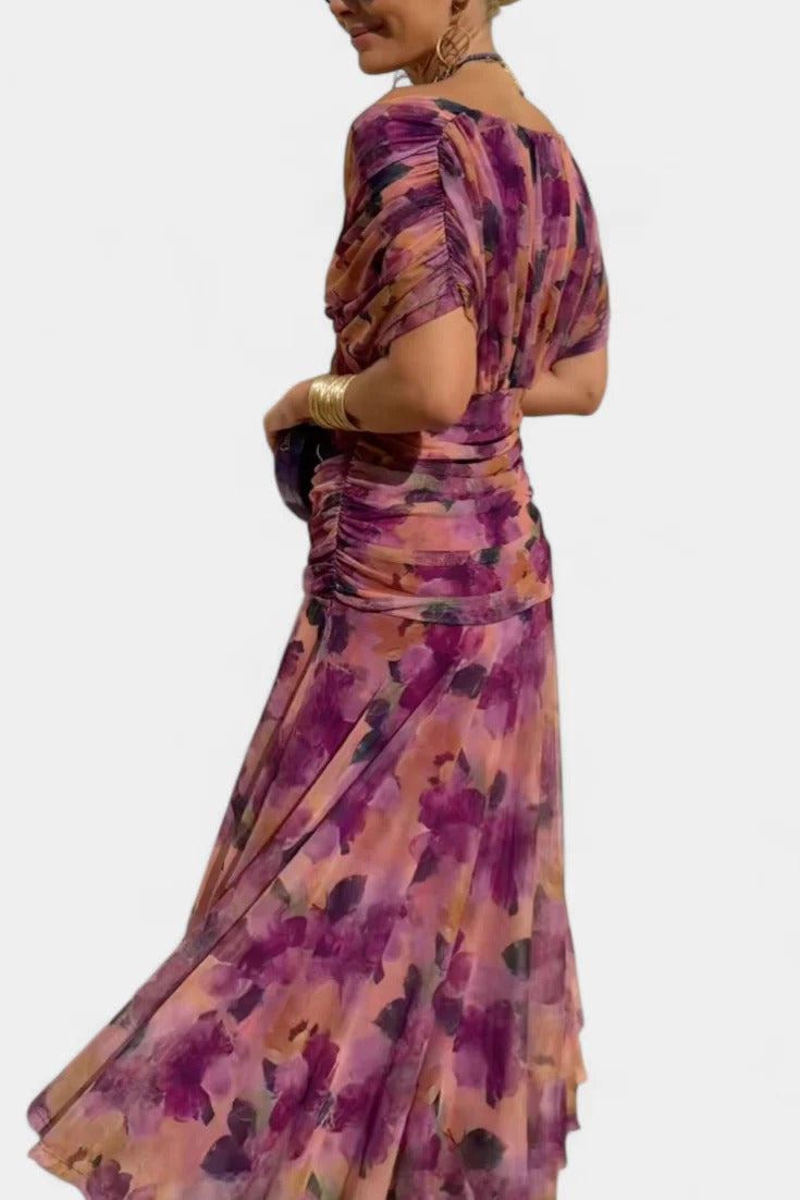 AMAPOLA - Vestido largo floral con cuello en V