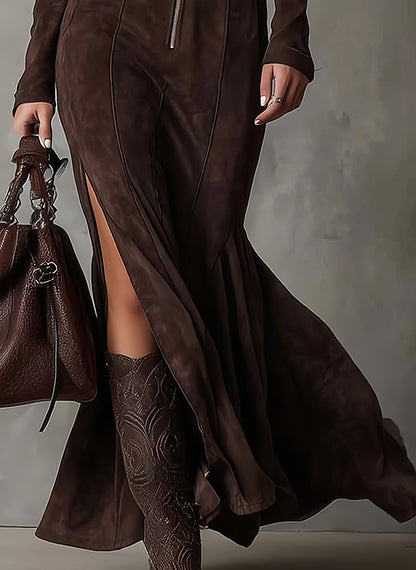 SANDRA - Vestido largo de con cremallera y cinturón